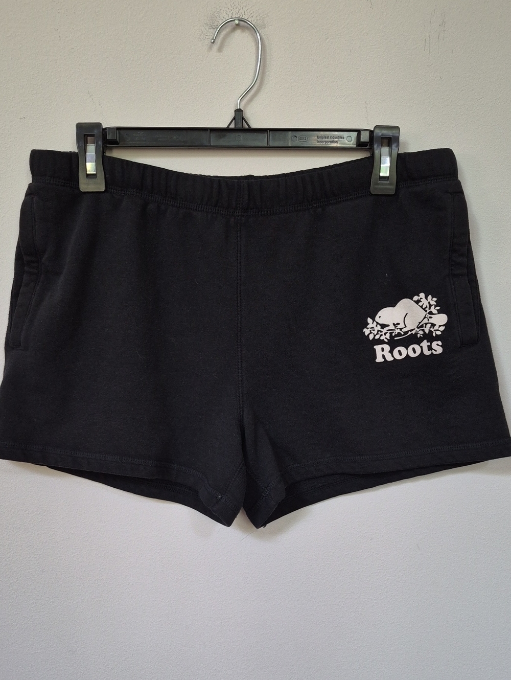 Roots Shorts Women's M Black Fleece Logoed Activewear Loungewear Vtg